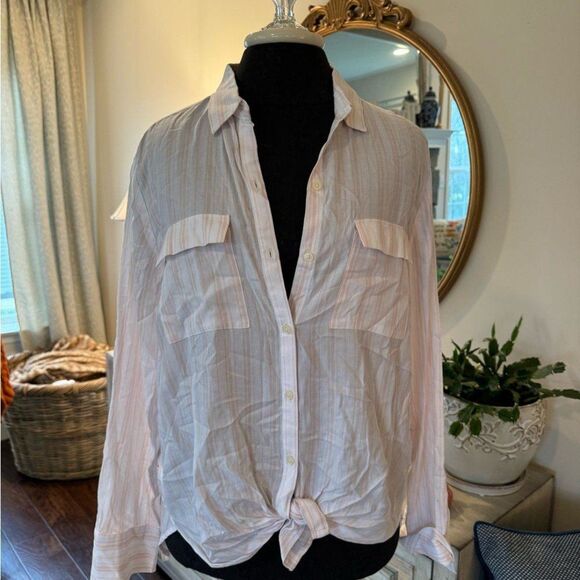 Madewell Pink Striped Button-Up Shirt (M) - Picture 1 of 5